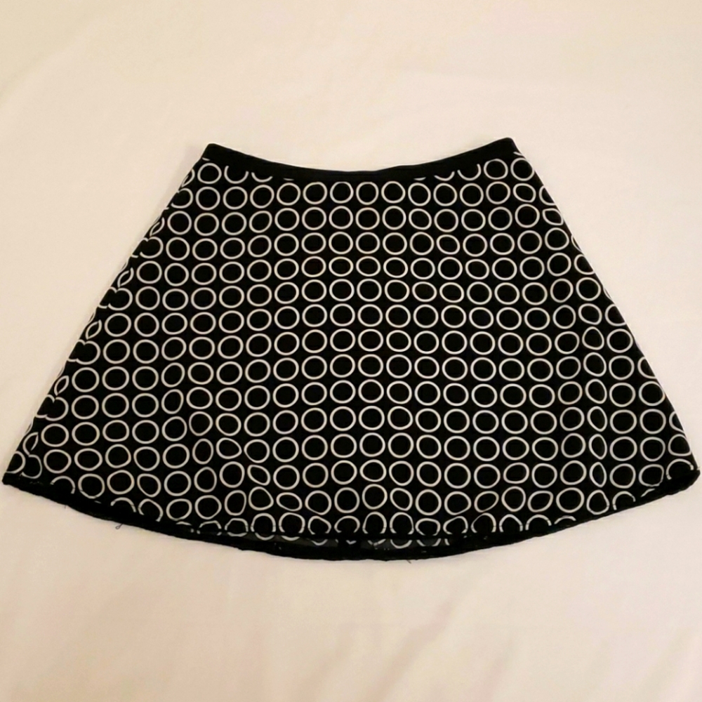 The Limited Geometric Circles Flare Skater Skirt Black White Women's 4